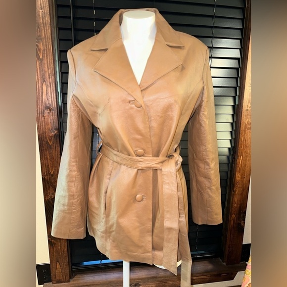 EUC Oscar Piel Womens Leather Jacket/Coat/M BROWN with belt - Picture 1 of 7